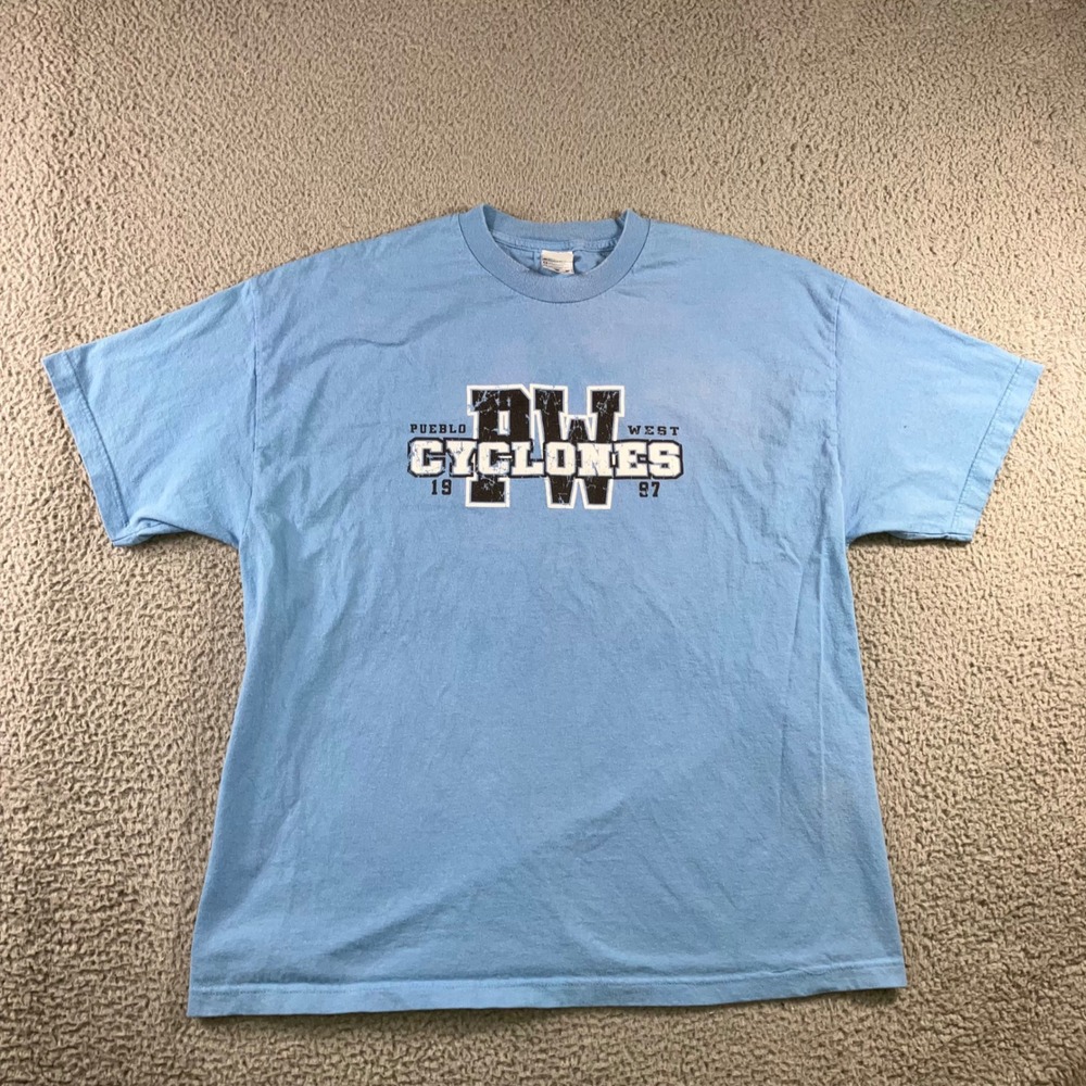 J America Pueblo West Cyclones‎ T-Shirt Men 2XL Blue Graphic Tee Sportswear 1997